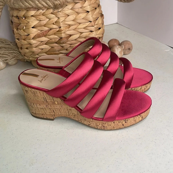 Sam Edelman Womens Fuchsia Satin Strappy Open Toe Cork Wedge Sandals Sz 8 M NIB - Picture 5 of 9